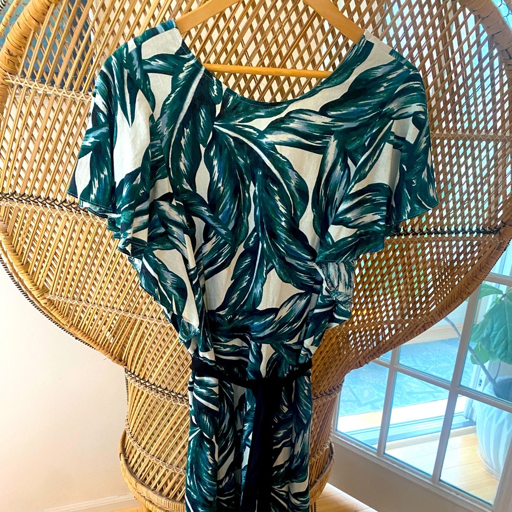 Who What Wear linen palm print dress